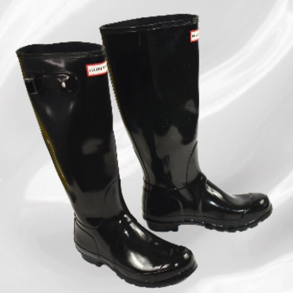 Hunter Tall High Gloss Black All Weather Rain Boot Size 6 - Picture 5 of 11